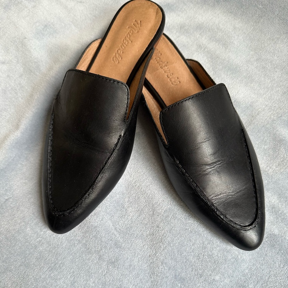 Madewell Black Leather Pointed- Toe Mules